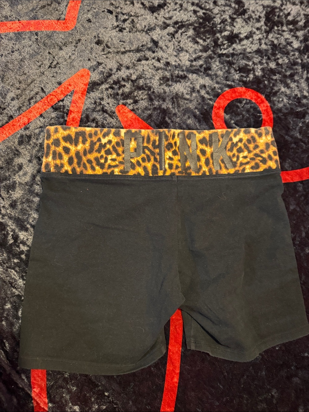 PINK Victoria's Secret Black Shorts with Leopard Print Waistband
